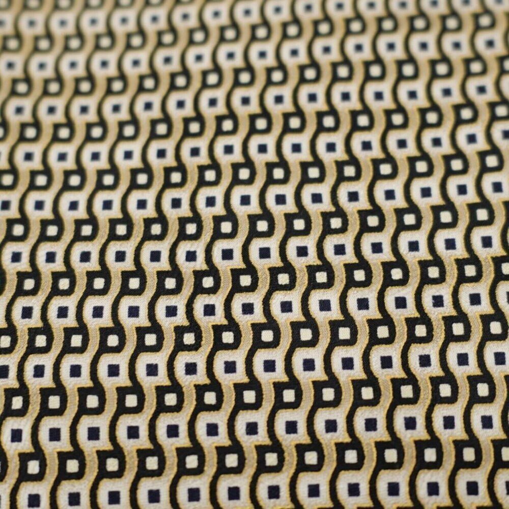 Bergamo New York Black Tan Blue Abstract Geometric Print Silk Tie Wide - Picture 2 of 6